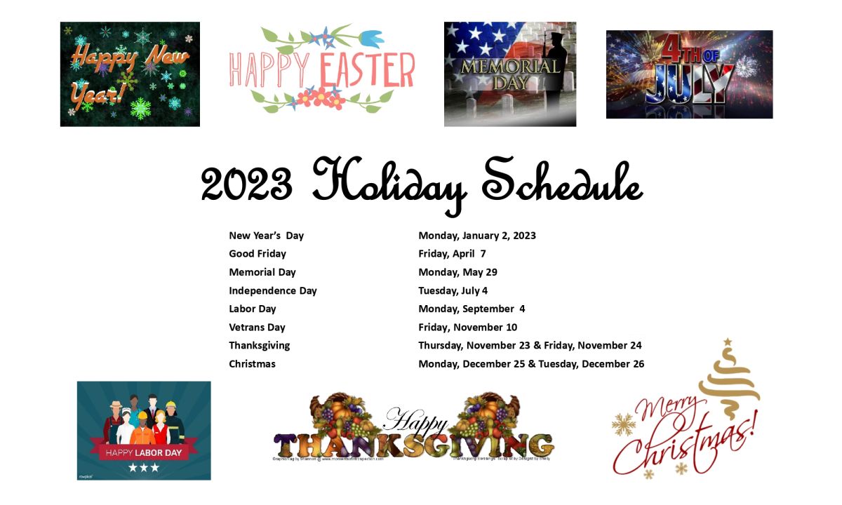 2023 Holiday Schedule 
